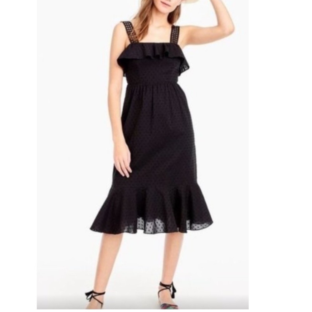 J. Crew Black Eyelet Crochet Strap Ruffle Dress Size 4